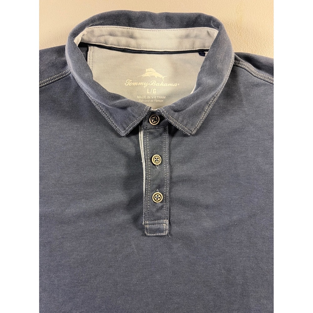 Tommy Bahama Polo Shirt Mens Large Blue Short Sleeve Marlin‎ Logo Pique Knit